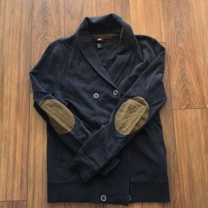 H&M navy cardigan with elbow patches